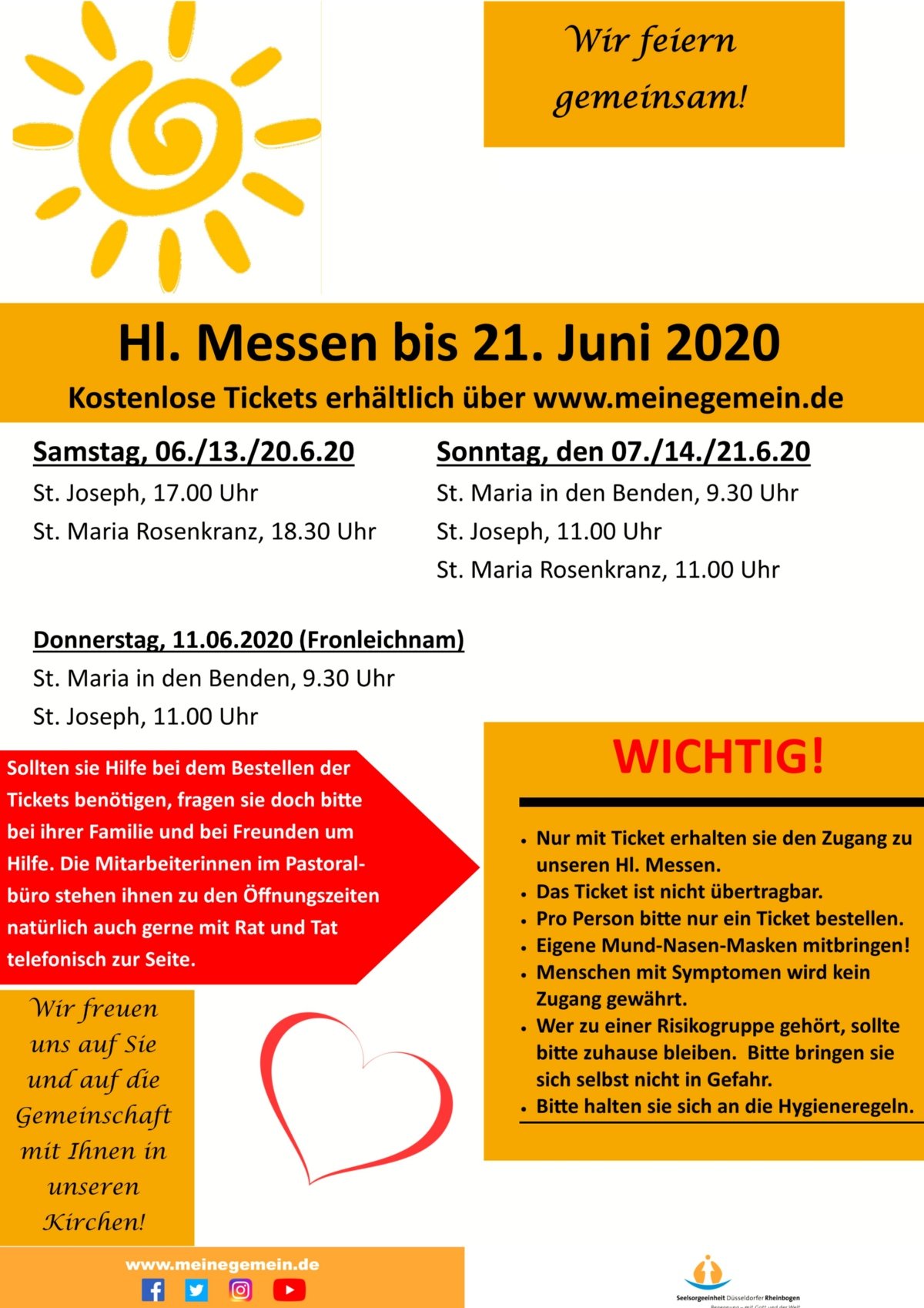 Hl. Messen im Juni 2020 in der Corona Pandemie (c) Seelsorgeeinheit Düsseldorfer Rheinbogen