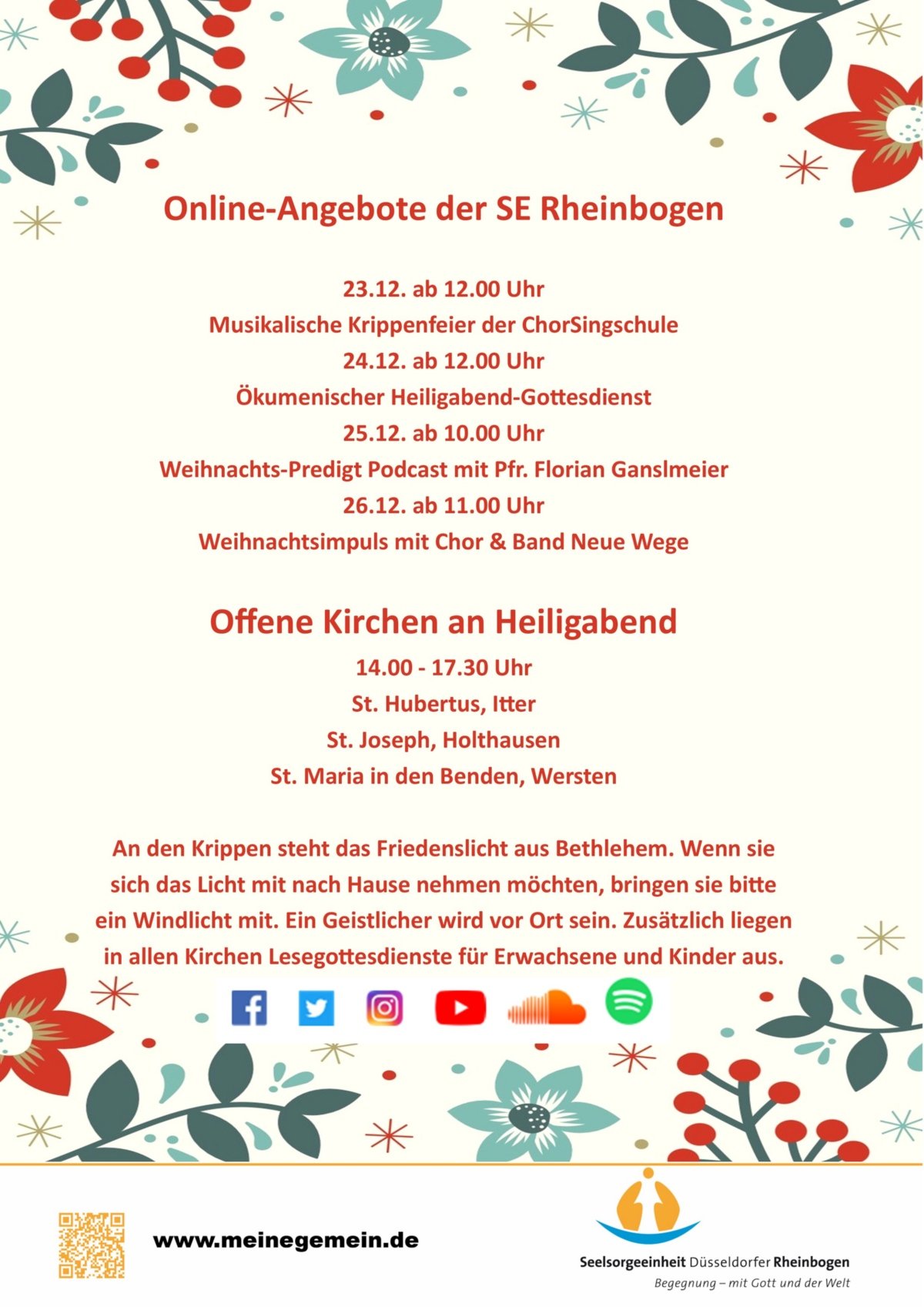 Plakat Online Angebote und Offene Kirche Weihnachten 2020