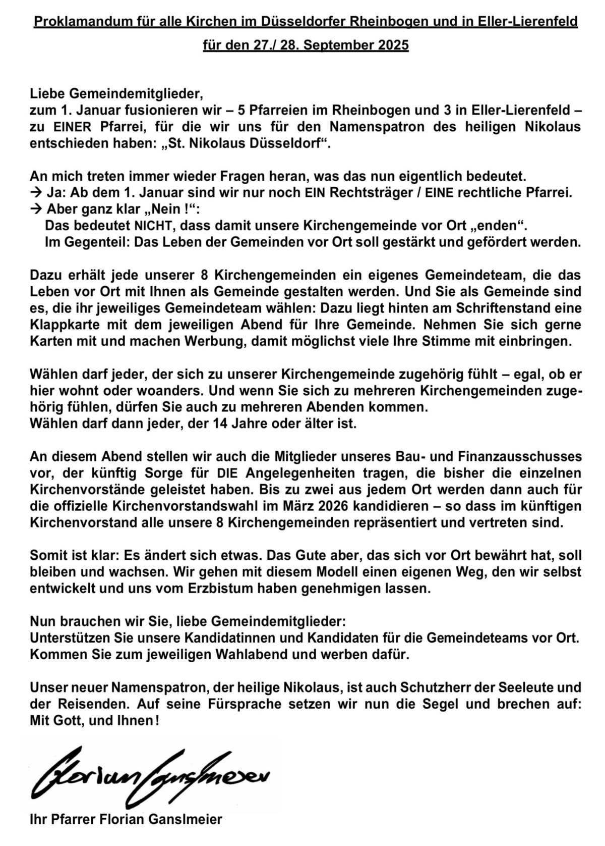 Proklamandum Gemeindeteamwahlen