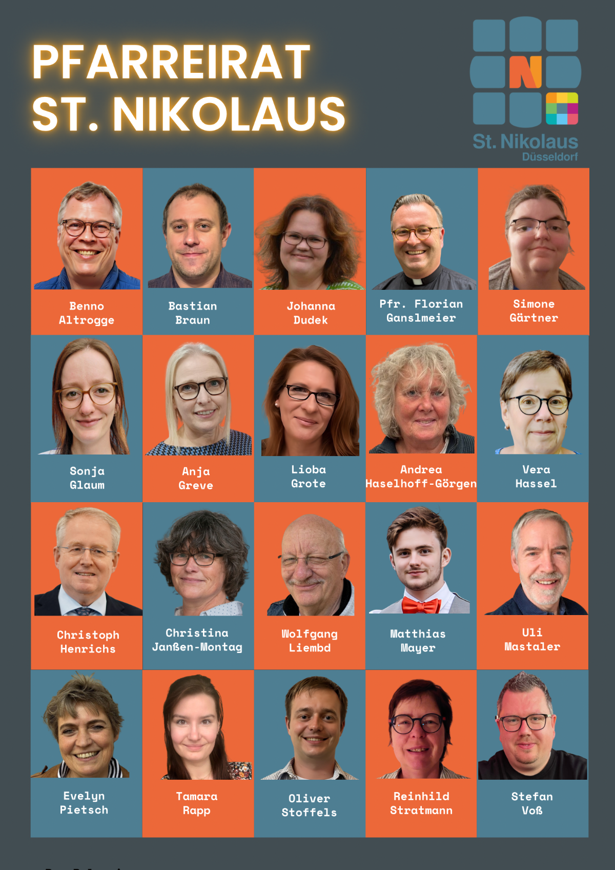 Plakat mit Bildern des berufenen Pfarreirats 2026