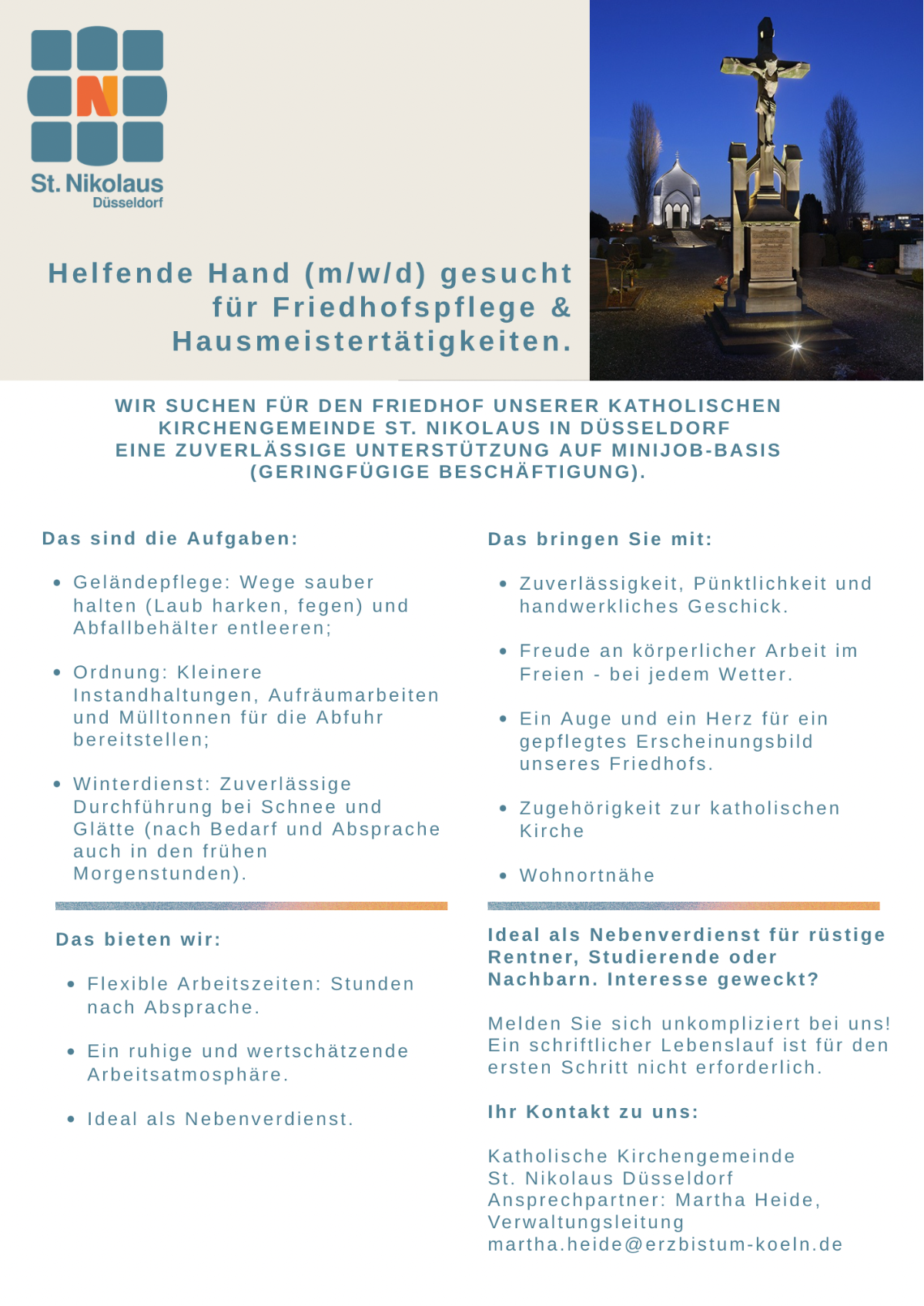 Stellenanzeige Friedhof Himmelgeist A4